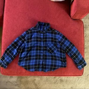 Forever 21, Plaid Flannel Shirt, Blue/Black/White, Size Medium
